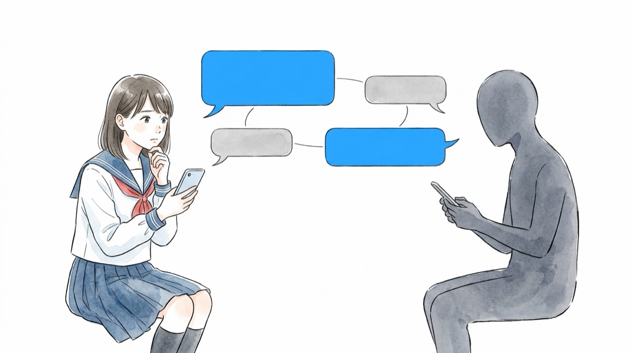 顔の見えない相手と、文字だけでやりとりしている高校生